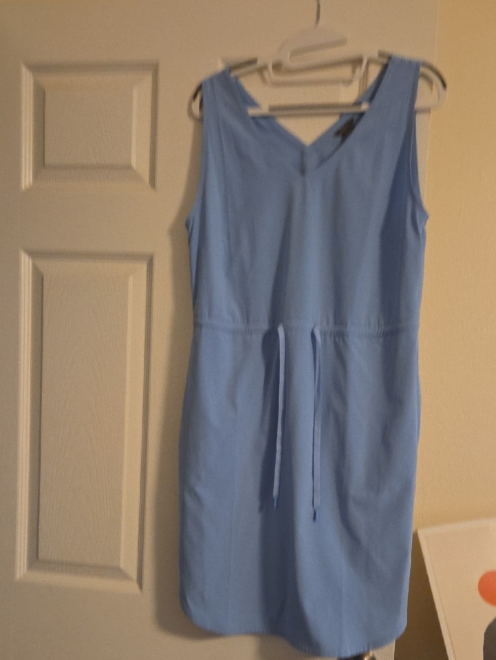 Eddie Bauer Light Blue V-Neck Drawstring Midi Dress